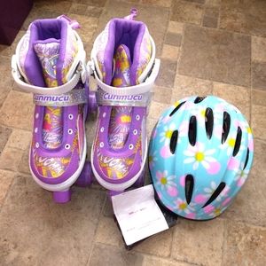 Roller skates for girls also it comes with a helmet also the bottom light up:.